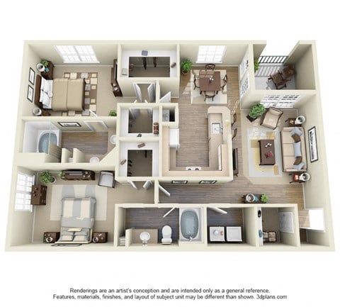 Floor plan for 2 beds, 2 baths, 1218 sqft